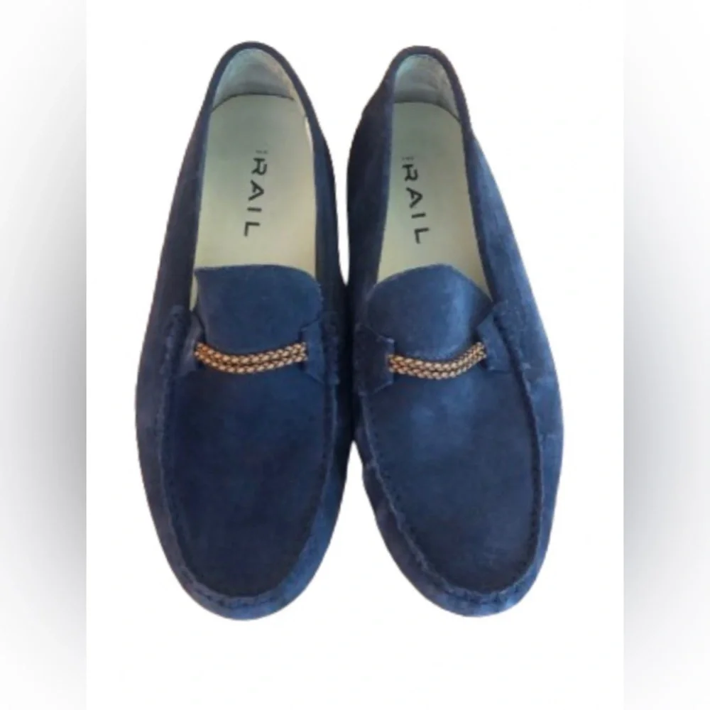 The Rail mens blu suede driving mocc loafers w braided leather detail US SZ 10